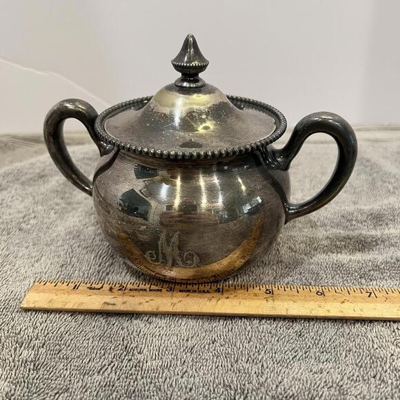 Vintage Wallace Silverplate Teapot, Sugar Creamer Set “M” Engraved Regency MCM - Picture 9 of 9